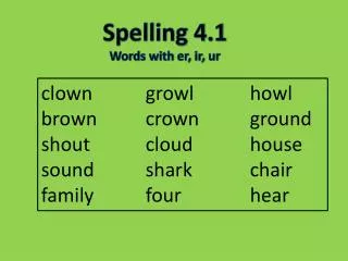 Spelling 4 .1 Words with er , ir , ur