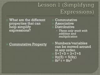Lesson 1 (Simplifying Expressions)