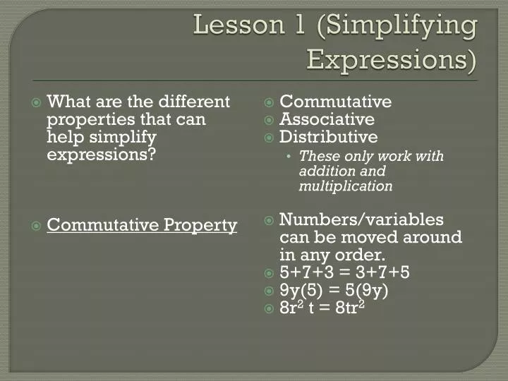 lesson 1 simplifying expressions