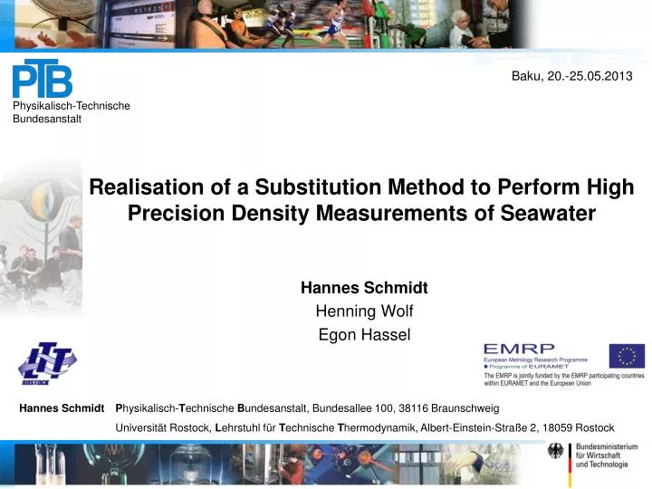 realisation of a substitution method to perform high precision density measurements of seawater