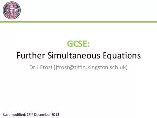 GCSE: Further Simultaneous Equations