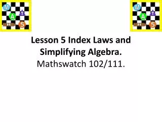 Lesson 5 Index Laws and Simplifying Algebra. Mathswatch 102/111.
