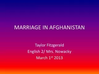 MARRIAGE IN AFGHANISTAN