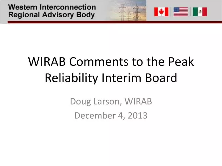 wirab comments to the peak reliability interim board