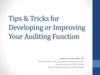 Tips &amp; Tricks for Developing or Improving Your Auditing Function