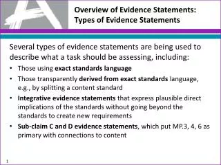 Overview of Evidence Statements: Types of Evidence Statements