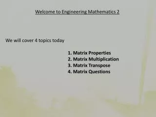 Welcome to Engineering Mathematics 2