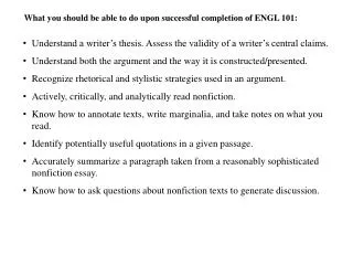 What you should be able to do upon successful completion of ENGL 101: