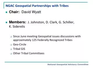 NGAC Geospatial Partnerships with Tribes