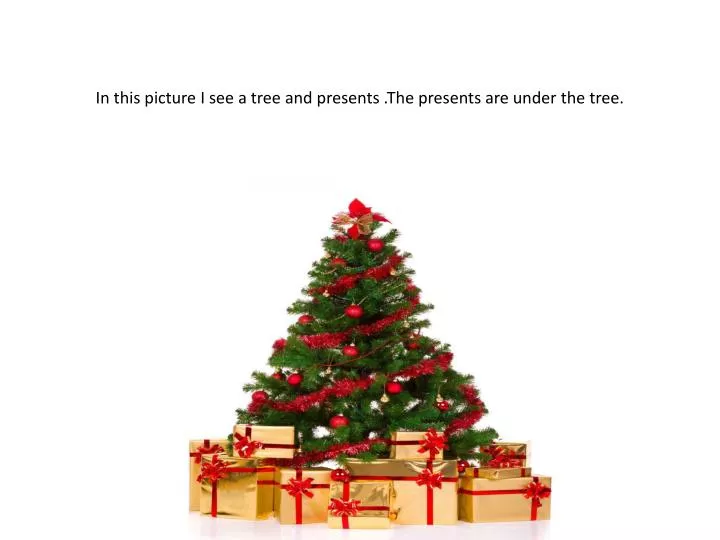 in this picture i see a tree and presents the presents are under the tree