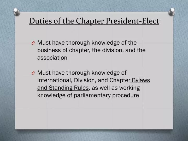 duties of the chapter president elect