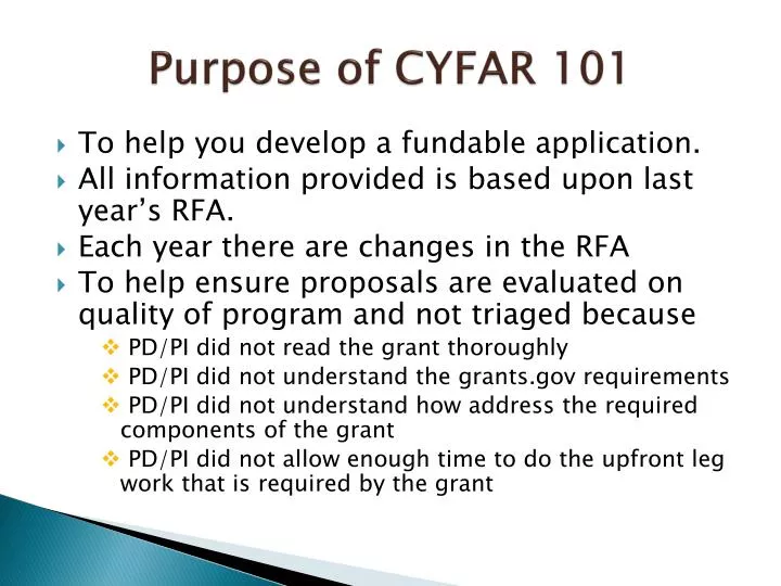 purpose of cyfar 101