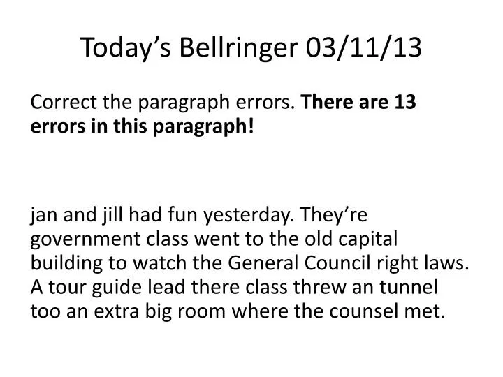 today s bellringer 03 11 13