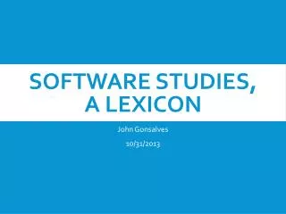 Software studies, a lexicon
