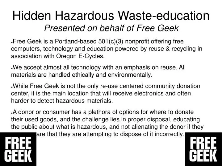 hidden hazardous waste education presented on behalf of free geek