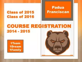 Class of 2015 Class of 2016 COURSE REGISTRATION 2014 - 2015