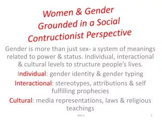 Women &amp; Gender Grounded in a Social Contructionist Perspective