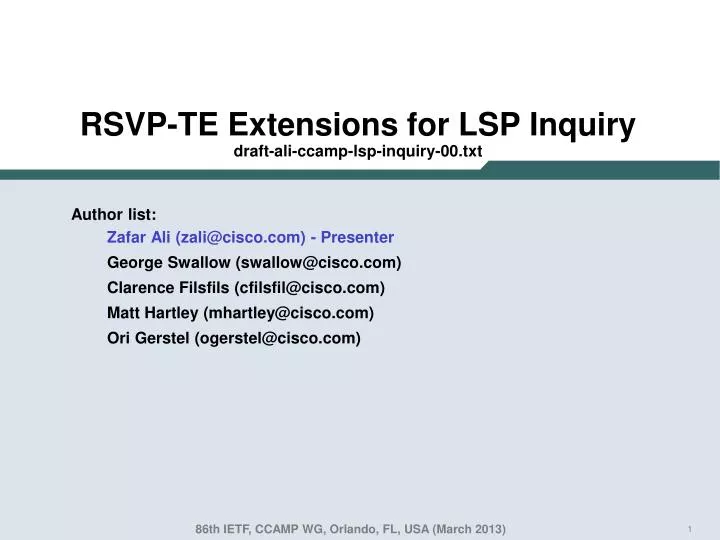 rsvp te extensions for lsp inquiry draft ali ccamp lsp inquiry 00 txt