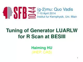 Tuning of Generator LUARLW for R Scan at BESIII Haiming HU (IHEP, CAS)