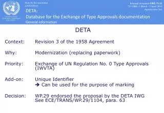 DETA Context:	Revision 3 of the 1958 Agreement Why:		Modernization (replacing paperwork)