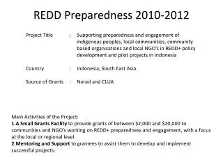 REDD Preparedness 2010-2012