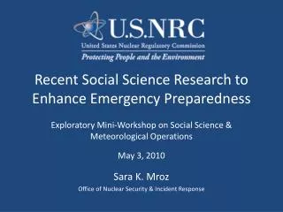 Recent Social Science Research to Enhance Emergency Preparedness