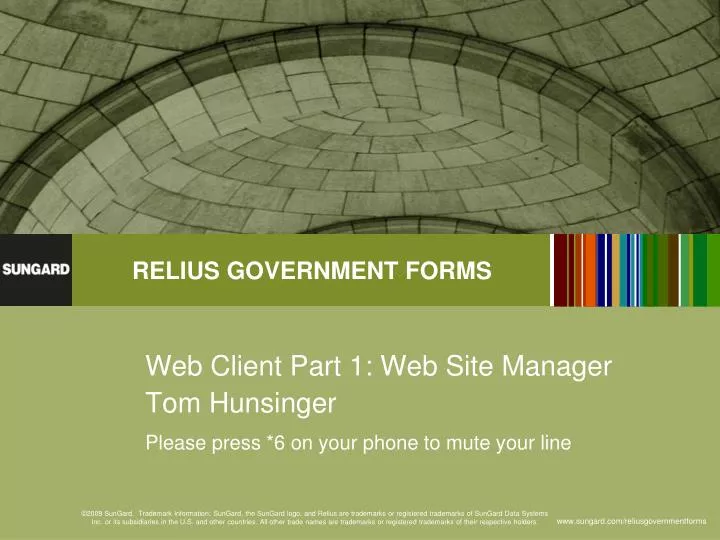 web client part 1 web site manager tom hunsinger please press 6 on your phone to mute your line