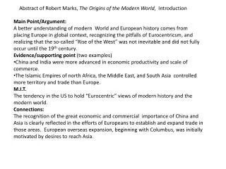 Abstract of Robert Marks, The Origins of the Modern World , Introduction