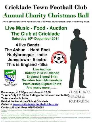 In aid of Cricklade Town Football Club &amp; Swindon Town Football in the Community Trust