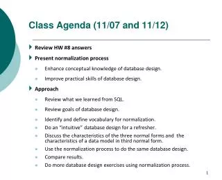 Class Agenda (11/07 and 11/12)