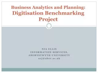 Business Analytics and Planning: Digitisation Benchmarking Project