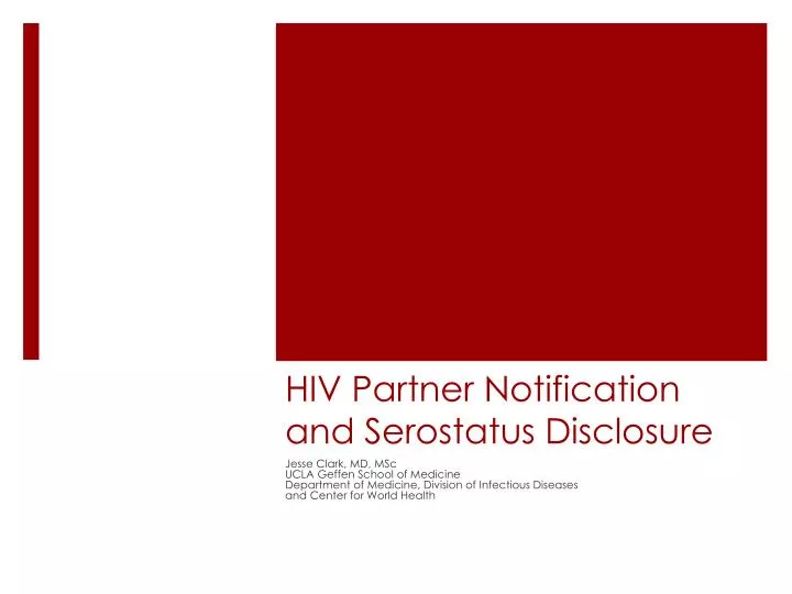 hiv partner notification and serostatus disclosure