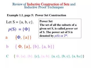 Review of Inductive Construction of Sets and Inductive Proof Techniques