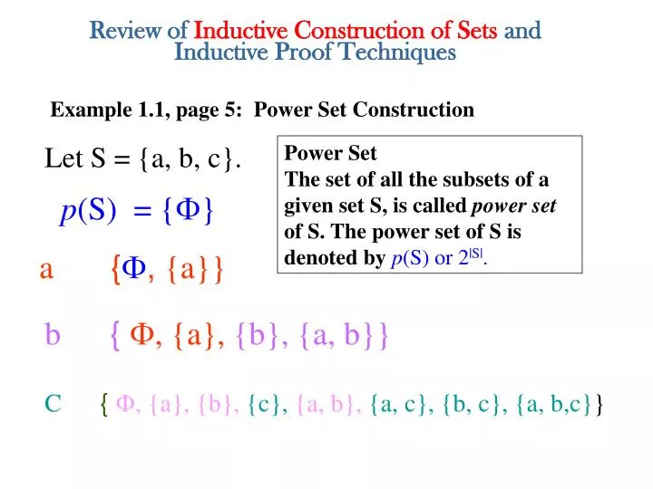 review of inductive construction of sets and inductive proof techniques