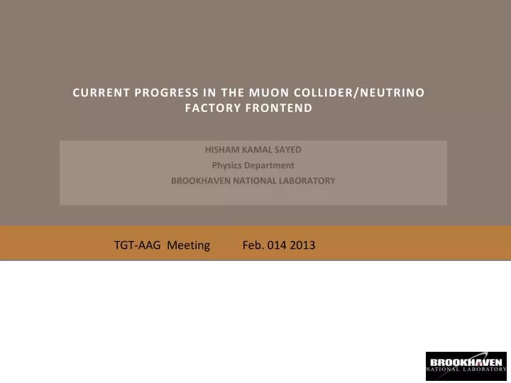 current progress in the muon collider neutrino factory frontend