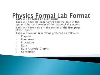 Physics Formal Lab Format