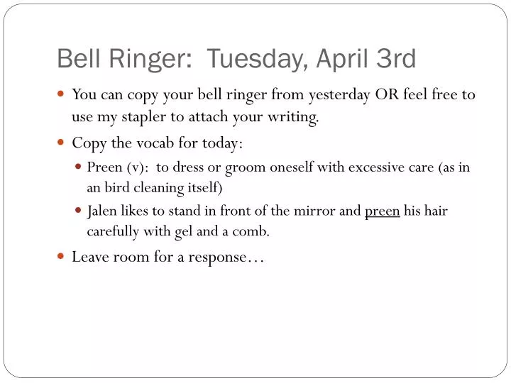 bell ringer tuesday april 3rd