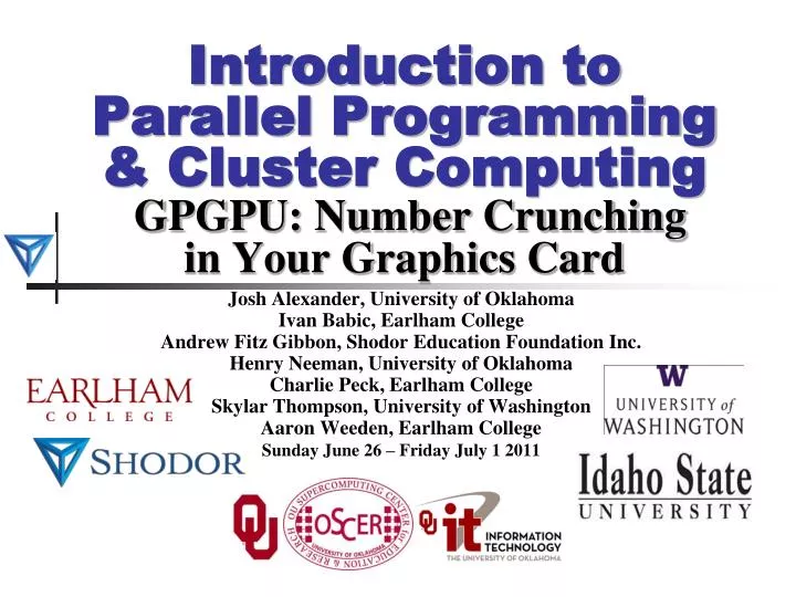 introduction to parallel programming cluster computing gpgpu number crunching in your graphics card