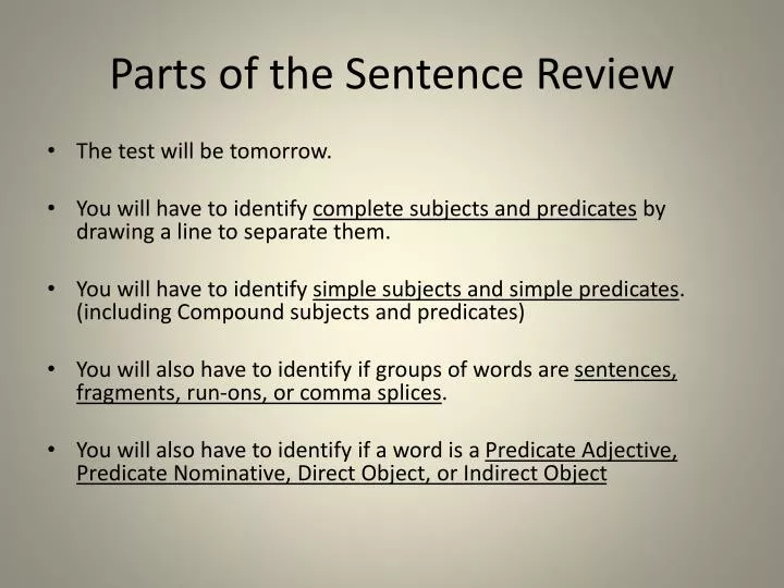 parts of the sentence review