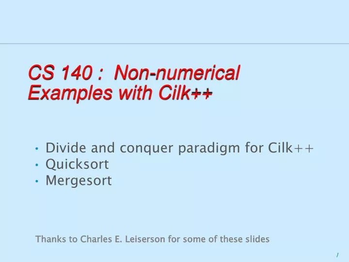 cs 140 non numerical examples with cilk