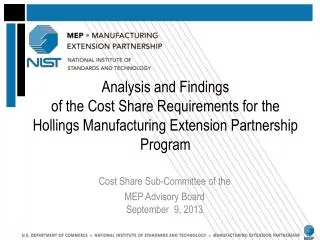 Cost Share Sub-Committee of the MEP Advisory Board September 9 , 2013