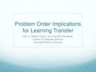 Problem Order Implications for Learning Transfer