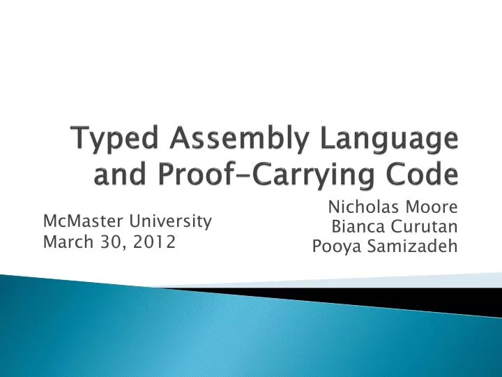 typed assembly language and proof carrying code