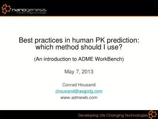 best practices in human pk prediction which method should i use an introduction to adme workbench