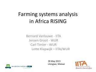 Farming systems analysis in Africa RISING
