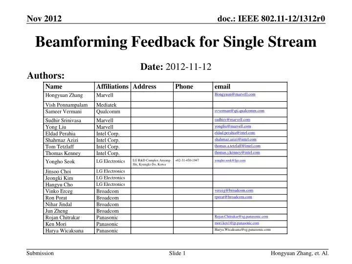beamforming feedback for single stream