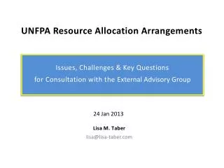 UNFPA Resource Allocation Arrangements