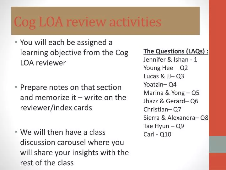cog loa review activities