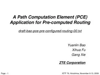 A Path Computation Element (PCE) Application for Pre-computed Routing