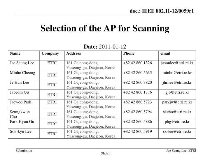 selection of the ap for scanning